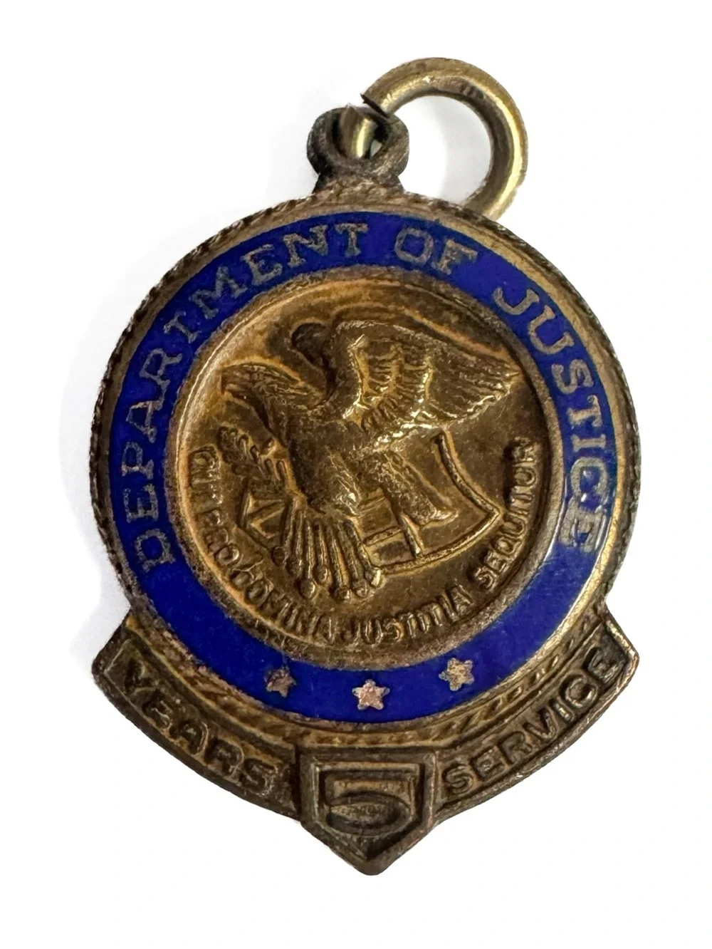 Vintage Department of Justice 5 Year Service Pendant 10k Gold Filled